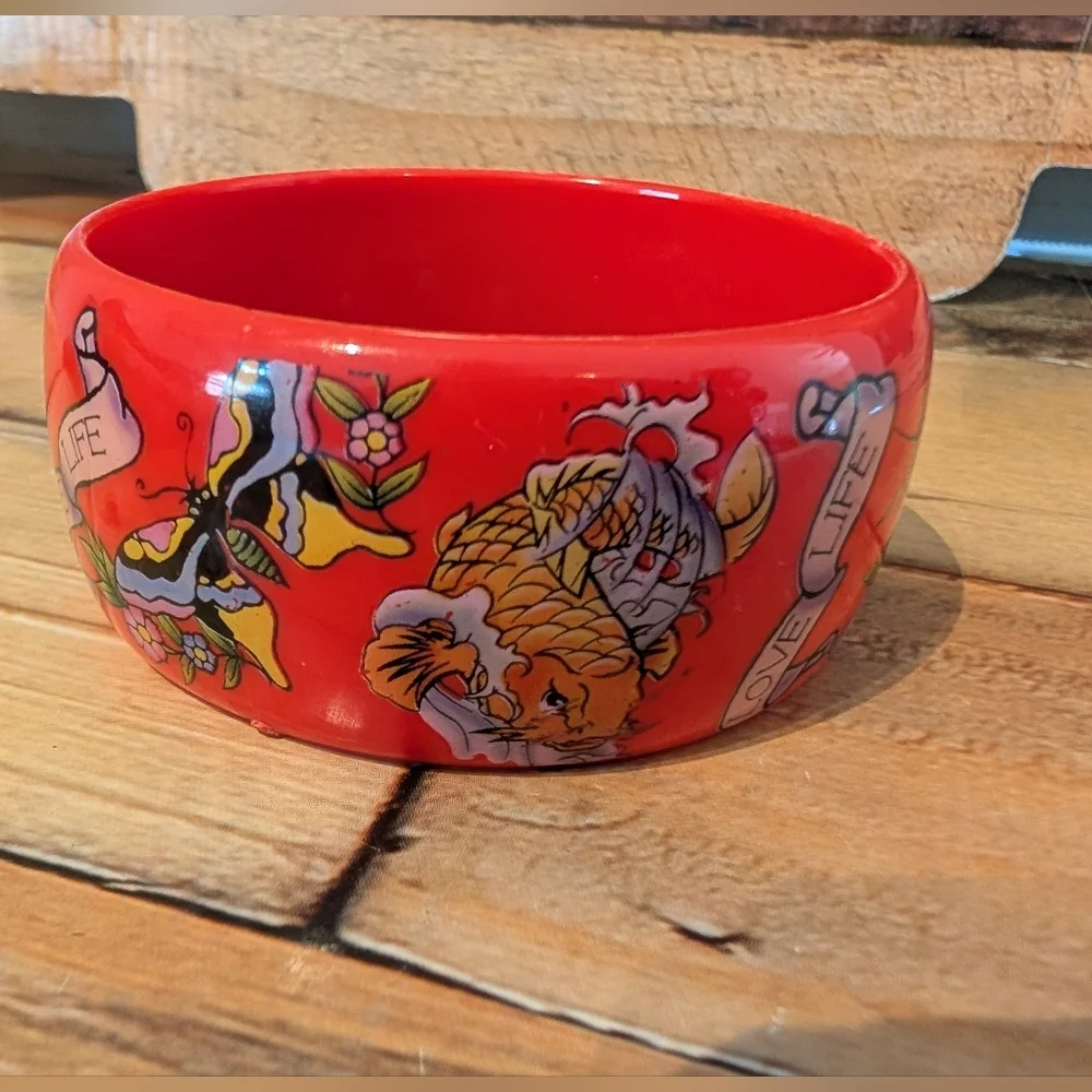 VINTAGE ED HARDY TATTOO DESIGNS Red BRACELET Love Life - Picture 4 of 14